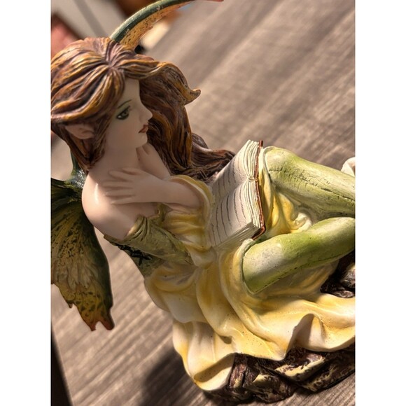 Fantasy Bookworm Fairy Yellow and Green Winged Figurine - Picture 10 of 16